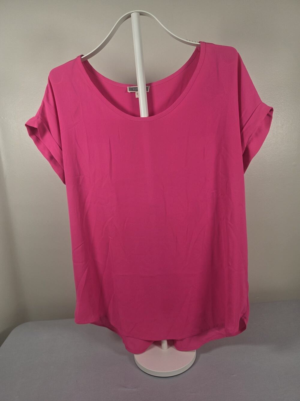 Pleione Womens Top Pink Short Sleeve Size L 100 Polyester